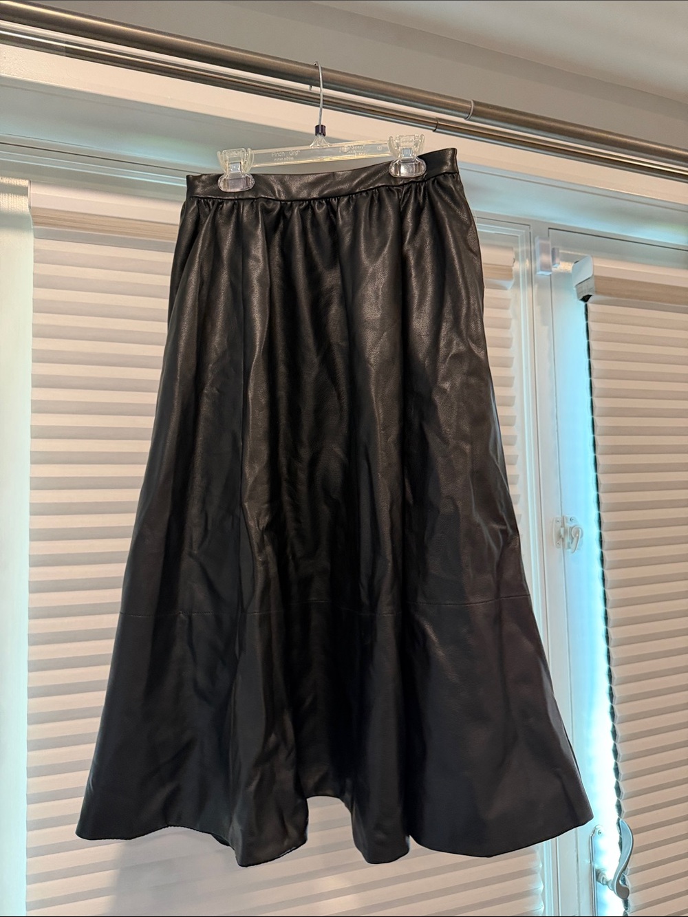 Maeve Black Faux Leather A-Line Midi Skirt
